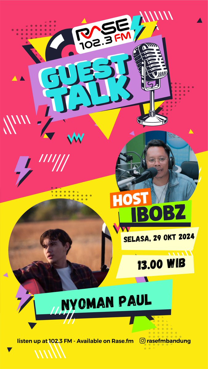 RASE FM BANDUNG (@rasefmbandung) on Twitter photo Halo Pendengar Rase & mooners,
Hari ini kita interview <a href="/manpaularo/">nyo</a> di <a href="/rasefmbandung/">RASE FM BANDUNG</a> bareng Host <a href="/ibobmz/">bobby m iqbal</a>
Stay tune ya! Kita ngobrolin single yang lagi hits #TungguApaLagi
Cc <a href="/Paulmoon_Realm/">Paulmoon.Realm</a> Halo Pendengar Rase & mooners,
Hari ini kita interview <a href="/manpaularo/">nyo</a> di <a href="/rasefmbandung/">RASE FM BANDUNG</a> bareng Host <a href="/ibobmz/">bobby m iqbal</a>
Stay tune ya! Kita ngobrolin single yang lagi hits #TungguApaLagi
Cc <a href="/Paulmoon_Realm/">Paulmoon.Realm</a>
