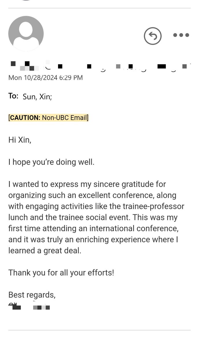 xinsun1007's tweet photo. Still jetlagged from the wonderful #SNL2024 and got this thank you email. SO glad to serve as the trainee representative for @SNLmtg and create new events for trainees (obviously they went very well)! https://t.co/EaFst4XG0G