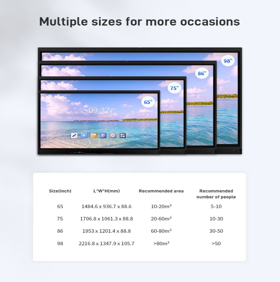 Charlotte0829's tweet photo. How to choose the size of interactive flat pancel?
Please check the picture https://t.co/hCyn6F5x5P