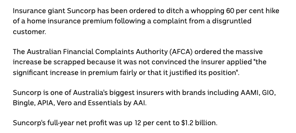 Regulation in the insurance industry depends so heavily on consumers making official complains to authorities. Yet putting the onus on individual consumers to address systemic corporate problems is an ineffective and unjust way to police the industry. abc.net.au/news/2024-10-2…