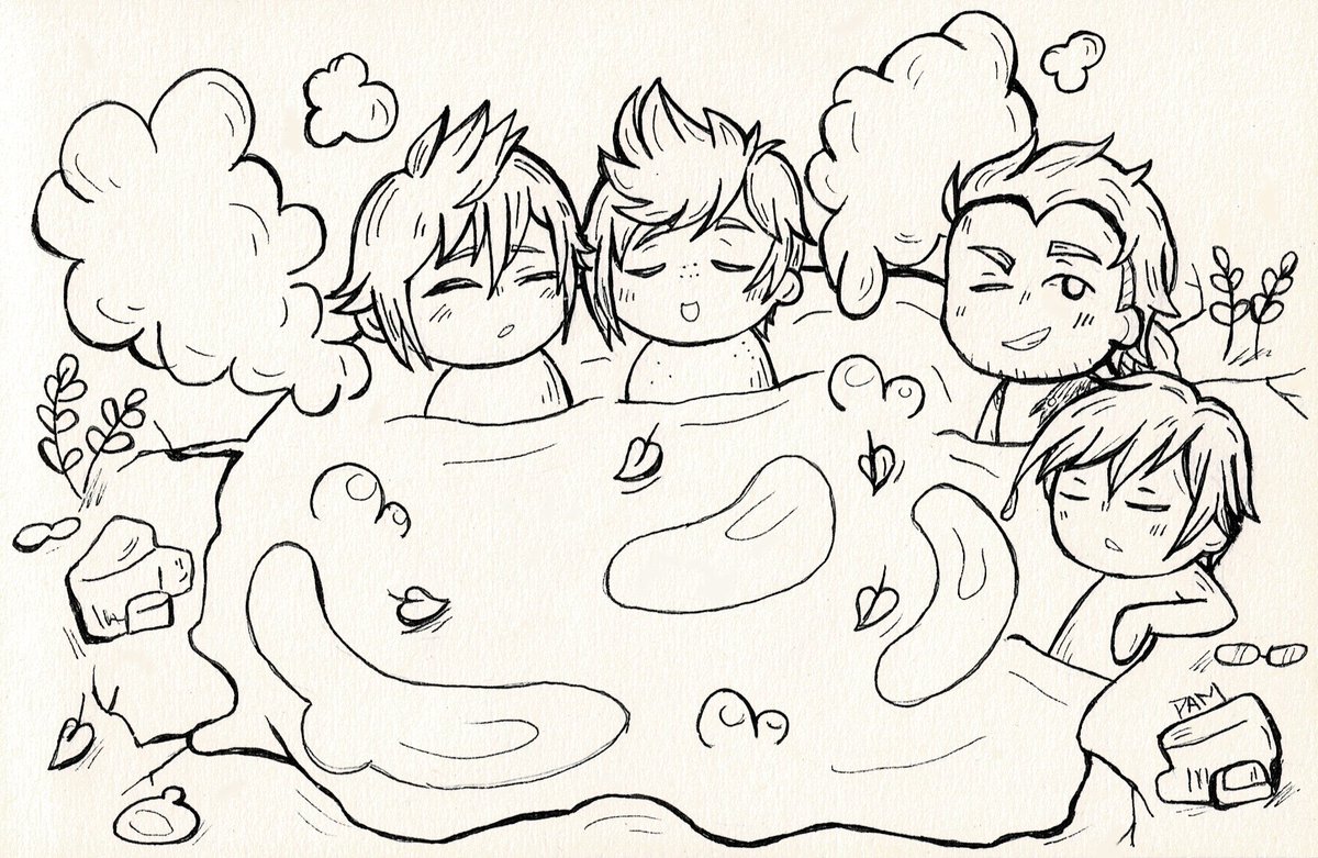 Chocobros needs a relax day too!

#XVtober Day 28 - Spa/Onsen
#FFXV #FFXVart #FF15