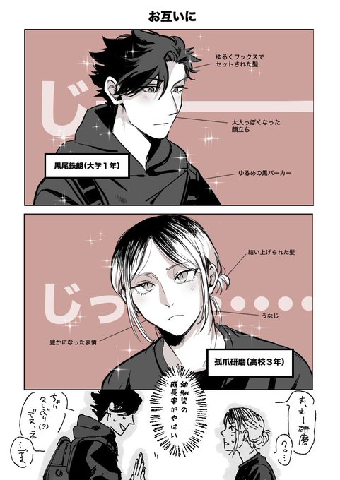 黒尾鉄朗（大学1年）と孤爪研磨（高校3年）の字面が強すぎる…描かず