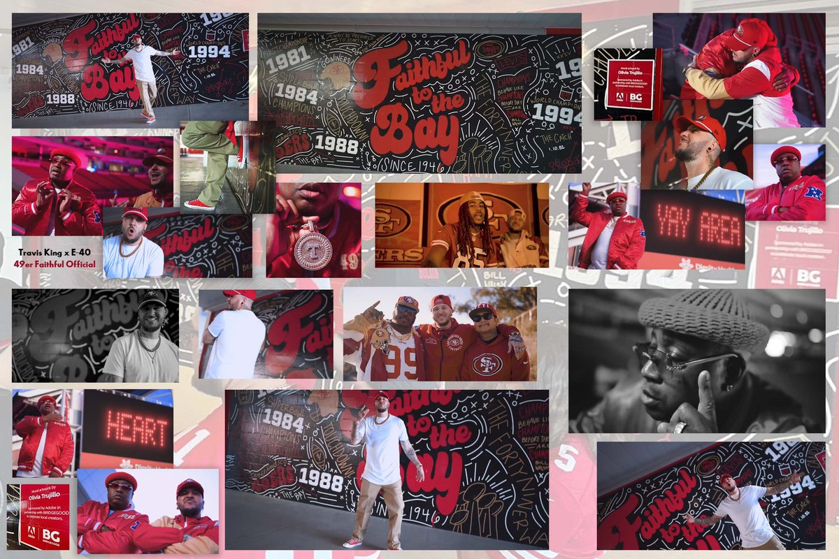 bridgegood's tweet photo. #BRIDGEGOOD x @49ers x Bay Area Legend E-40! 🏈 Thrilled to see BRIDGEGOOD’s #FaithfultotheBay mural in #49erFaithful music video by Travis King, feat. the iconic @E40. Huge S/O to Olivia Trujillo, our amazing BRIDGEGOOD grad, for her inspiring design! 💛 https://t.co/6W4iNB1qCL https://t.co/lgJ4olctg3