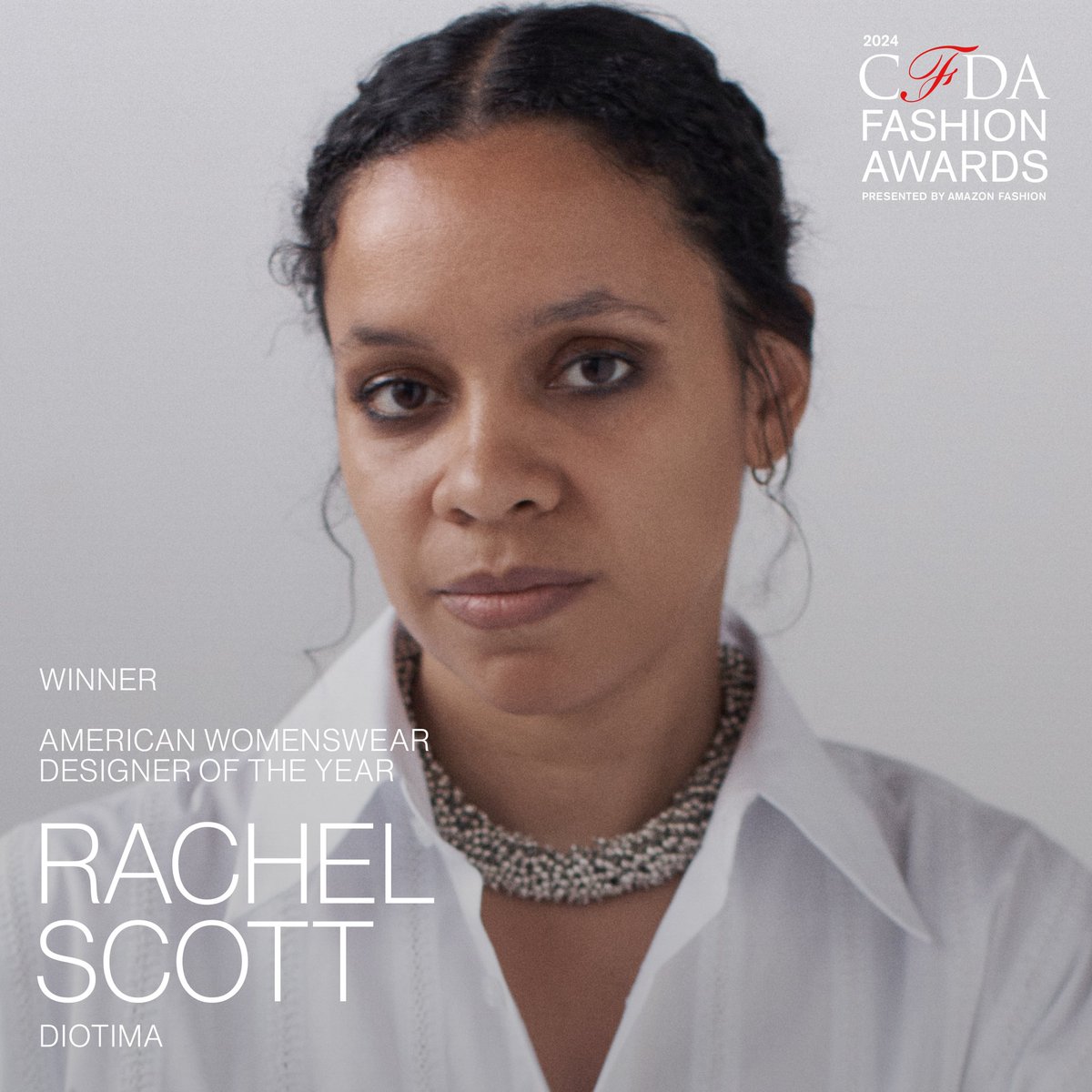 Rachel Scott of #Diotima wins American Womenswear Designer of the Year at the 2024 #CFDAAwards presented by Amazon Fashion.