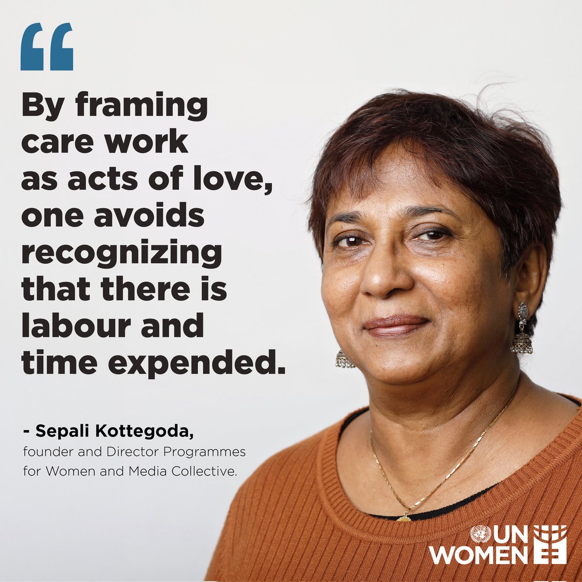 UN Women Sri Lanka (@unwomensrilanka) on Twitter photo “It's important for women to recognize the value of the work they do.”
Sepali Kottegoda, Founder and Director Programmes of <a href="/womenandmedia/">Women & Media Collective</a> speaks about the implications of unpaid care work on women and girls in #SriLanka 👉unwo.men/B2Zc50QkWn4
#DayofCare “It's important for women to recognize the value of the work they do.”
Sepali Kottegoda, Founder and Director Programmes of <a href="/womenandmedia/">Women & Media Collective</a> speaks about the implications of unpaid care work on women and girls in #SriLanka 👉unwo.men/B2Zc50QkWn4
#DayofCare