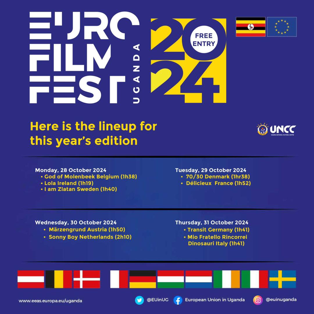 The EURO film fest uganda is happening this week, mon-thur at  KAMPALA national theater.
Come and experience the European visual art.
#uncc
#cinemaug 
#ucc
#WomenInFilm2024 
#ugandanmovies