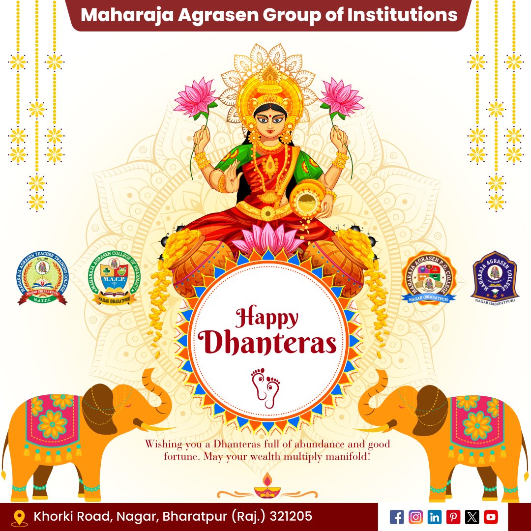 mapgnagar's tweet photo. Happy Dhanteras from Maharaja Agrasen Group of Institutions! Wishing you a Dhanteras full of abundance and good fortune. May your wealth multiply manifold!
#Dhanteras #dhanterash #Dhanteras2024 #dhanteraspooja #dhanterasspecial #dhanteraswishes https://t.co/YM5REjNtjz