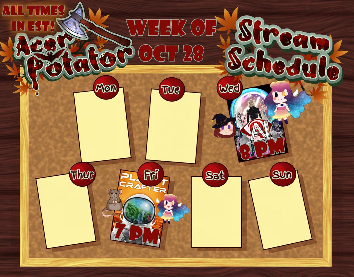 Acer Potator🍁🦇 (@acer_potator) on Twitter photo 🚨NEW SCHEDULE🚨#SS2024
Wed: AI Somnium Files on <a href="/StarshineAurora/">☀✨Aurora Starshine ✨🌙 Vgen open</a>'s channel w/ <a href="/CassyFortune/">Cassy Fortune | Wesker Lover</a>! Murder Mystery continues!🤖
Fri: We gotta keep fixing the world in Planet Crafter w/ <a href="/StarshineAurora/">☀✨Aurora Starshine ✨🌙 Vgen open</a> and <a href="/FatRatFriend/">Jebediah_Rat</a>!🪐
???: Might continue Black Myth: Wukong on an undecided day!🐵 🚨NEW SCHEDULE🚨#SS2024
Wed: AI Somnium Files on <a href="/StarshineAurora/">☀✨Aurora Starshine ✨🌙 Vgen open</a>'s channel w/ <a href="/CassyFortune/">Cassy Fortune | Wesker Lover</a>! Murder Mystery continues!🤖
Fri: We gotta keep fixing the world in Planet Crafter w/ <a href="/StarshineAurora/">☀✨Aurora Starshine ✨🌙 Vgen open</a> and <a href="/FatRatFriend/">Jebediah_Rat</a>!🪐
???: Might continue Black Myth: Wukong on an undecided day!🐵