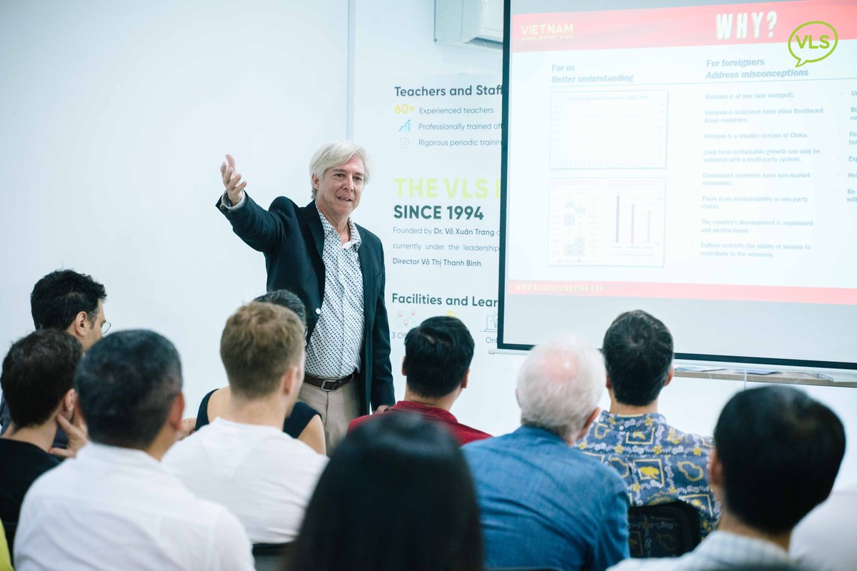 VLStudies's tweet photo. Last Sunday, VLS hosted a successful workshop featuring Sam Korsmoe, a VLS student and co-author of "Vietnam - Asia's Rising Star." Sam shared his insights into Vietnam's economic future, with fellow student Peter Phạm providing expert interpretation. https://t.co/3HuskOvU20