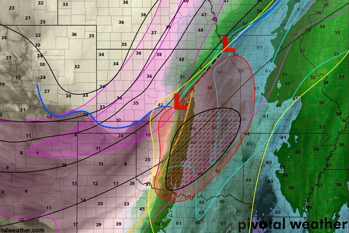 marcusreynold19's tweet photo. Day two forecast out and is based mostly on trends in trough shape and surface pattern. I have pulled out the significant tornado risk for much of central OK with hodographs growing into the night and sustained WAA to keep the LL inversion at bay. 

You'll notice I have kept the severe risk well west of where the HRRR places the dryline at 20z due to it's strong over mixing bias likely leading to an overly diffuse and forward tilted dryline.