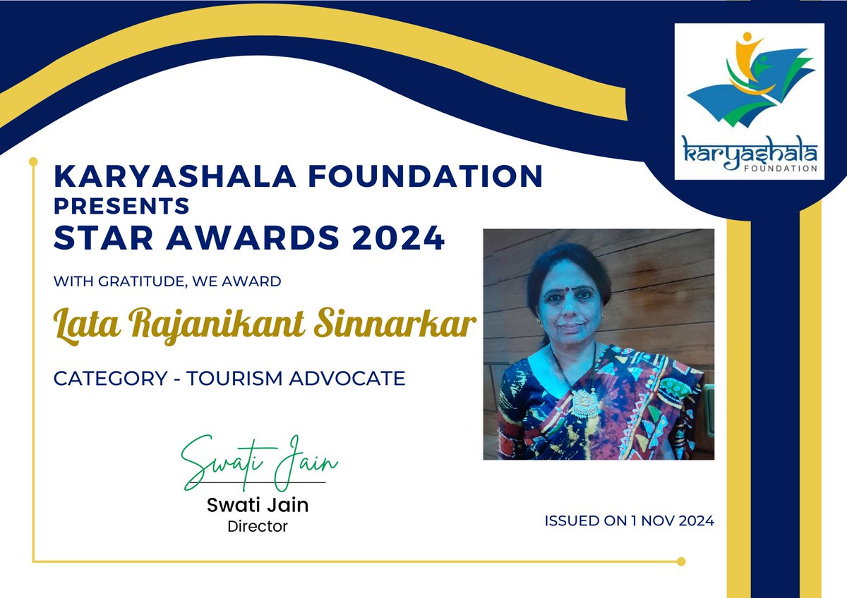 Karyashala_Fdn's tweet photo. We're thrilled to announce the winners of 'Star Awards 5.0 2024,' hosted by Karyashala Foundation on the auspicious day of Diwali, 1st November 2024.

Congratulations to all the recipients! 🎉

#KaryashalaFoundation #StarAwards2024 #Awards #Certificates #DiwaliAnnouncement https://t.co/GkA6Wjlg6b