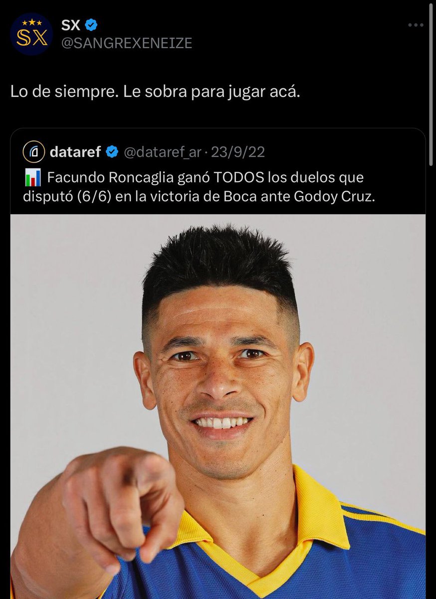 SoyBost3ro's tweet photo. @SANGREXENEIZE Sangre, tenés una debilidad por los jugadores viejos y retirados. Dijiste lo mismo con Roncaglia y fue un perro. https://t.co/DfwDYwqIqa