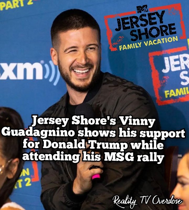 OverdoseTVNow's tweet photo. Jersey Shore's Vinny Guadagnino shows his support for Donald Trump while attending his MSG rally #jerseyshorefamilyvacation #MTV https://t.co/vjO2J1Pc5K