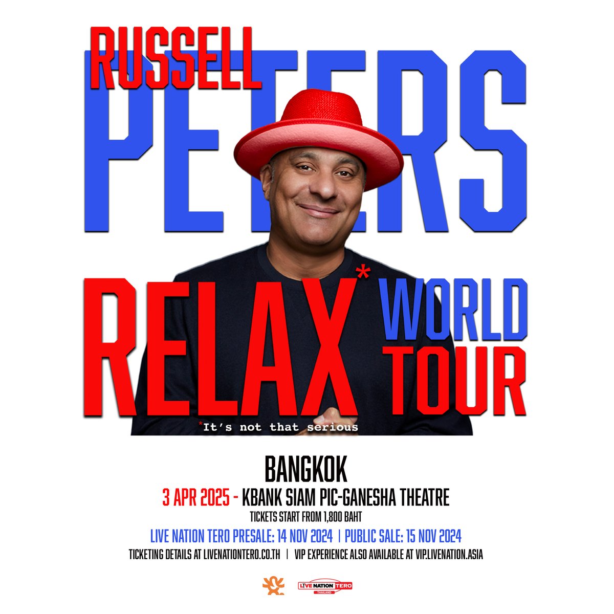 popconth's tweet image. 🔴 เตรียมขำก๊ากกันอีกครั้ง กับซุปตาร์ตลก ‘Russell Peters’ ที่กลับมาพร้อมโชว์ใหม่ Russell Peters: RELAX* World Tour ขำแบบสบายๆ 3 เม.ย. 68 ที่โรงละครเคแบงก์ สยามพิฆเนศ

#RussellPeters #RELAXWorldTour #RELAXTourBKK #RussellPetersBKK2025