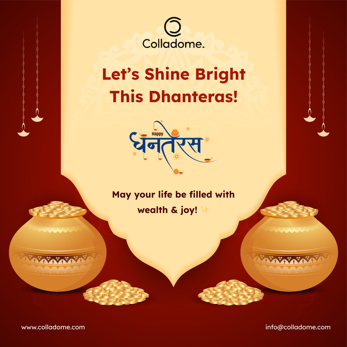 🌟 Happy Dhanteras from Colladome! 🌟

May this day bring you prosperity and joy!

 What treasures are you hoping to unlock this Dhanteras? 

Share below! 👇💬

Wishing you a day of sparkle and celebration! ✨

#Dhanteras #Colladome