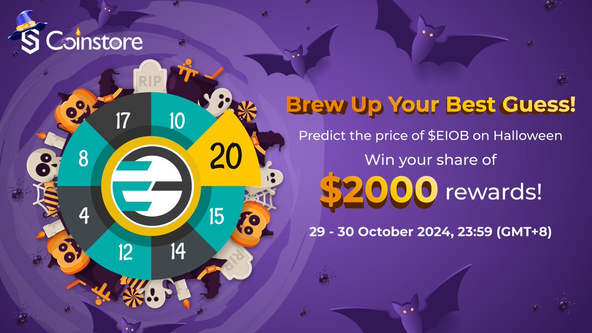 🎃 Brew Up Your Best Guess &amp; Win Big This Halloween! 👻

📊 Predict the price of $EIOB within the range of the daily chart for 31 October 2024 (00:00 - 23:59 GMT+8) and win from a $2,000 Airdrop! 💰

🗓️ Campaign Period: 29/10/2024 - 30/10/2024, 23:59 (UTC+8)

🔗 To participate: