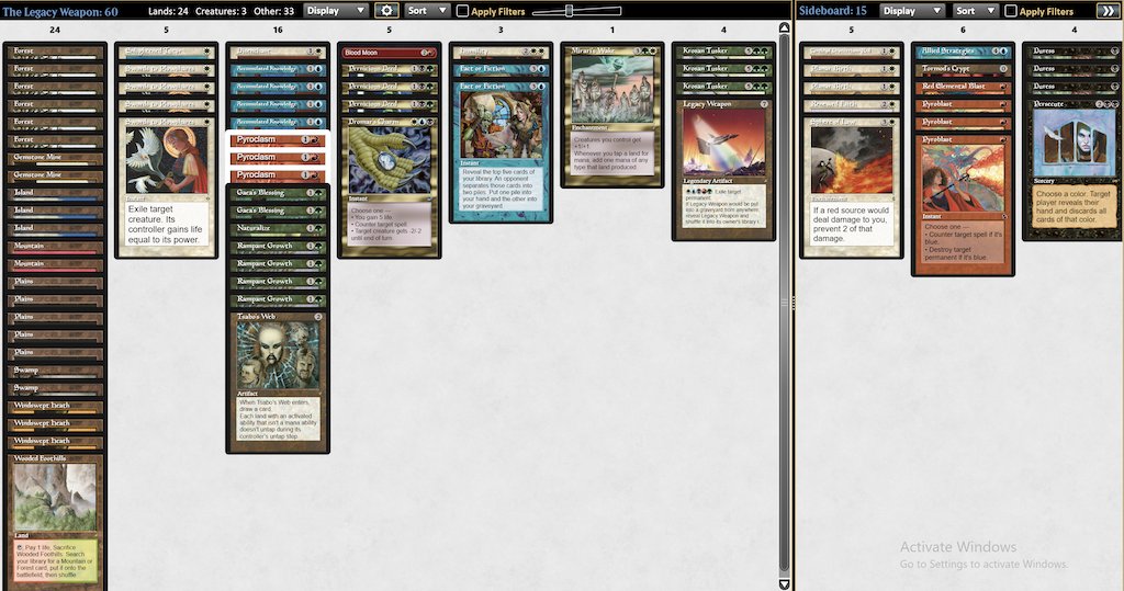 I can be a sucker for some spice 🌶️. Stole a template from Magnus Holmström on Monster of the Week. Shaved some stuff. Having a blast- Playing Blood Moon in a five color deck should be illegal. 👮 🚨#premodernmtg