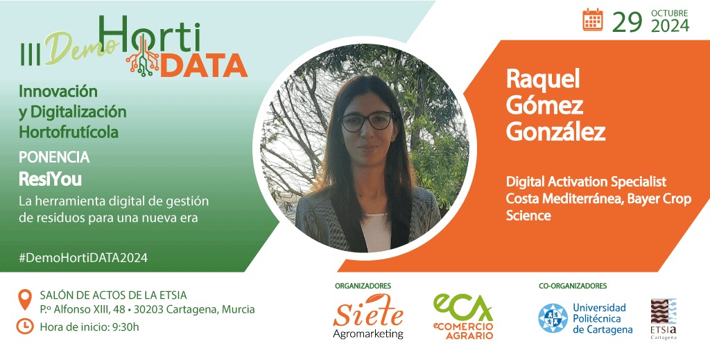 eComercioAgr's tweet image. Turno para la primera ponencia 

🗣️ ResiYou: La herramienta digital de gestión de residuos para una nueva era
Raquel Gómez González. Digital Activation Specialist Costa Mediterránea, @Bayer4CropsES 

#DemoHortiDATA2024