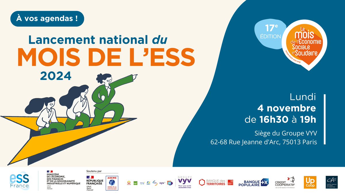 En novembre, l’#ESS prend le devant de la scène avec @mois_ess🎭 ! 1 mois pour découvrir des initiatives inspirantes qui façonnent une société + solidaire. Ne manquez pas la semaine de la finance solidaire, du 11 au 17 nov.  📅 + d'infos : mois-ess.org/tous-les-evene… #SFS24