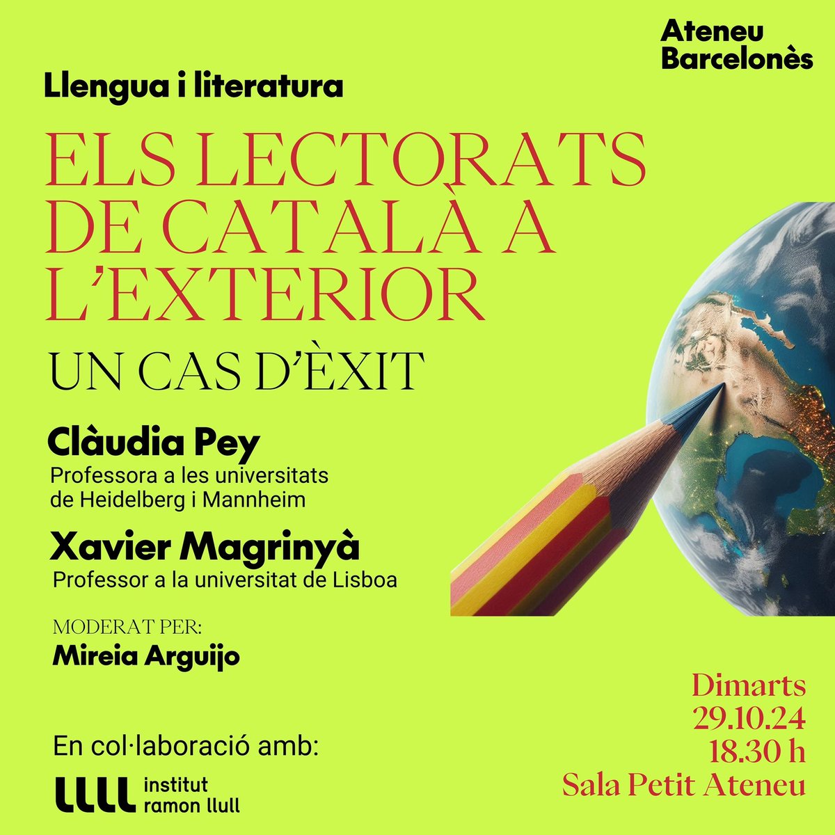🔴 Avui a l'@ateneubcn!

🗣️ Fa més d’un segle que el català es fa lloc al món i en parlarem amb Clàudia Pey i <a href="/magri_vieret/">magri</a>.

🤔 Quina experiència tenen els professors de català a l'exterior?

🗓️ 29/10, 18:30h
📍 Petit Ateneu
🤝🏻 <a href="/IRLlull/">Institut Ramon Llull</a>