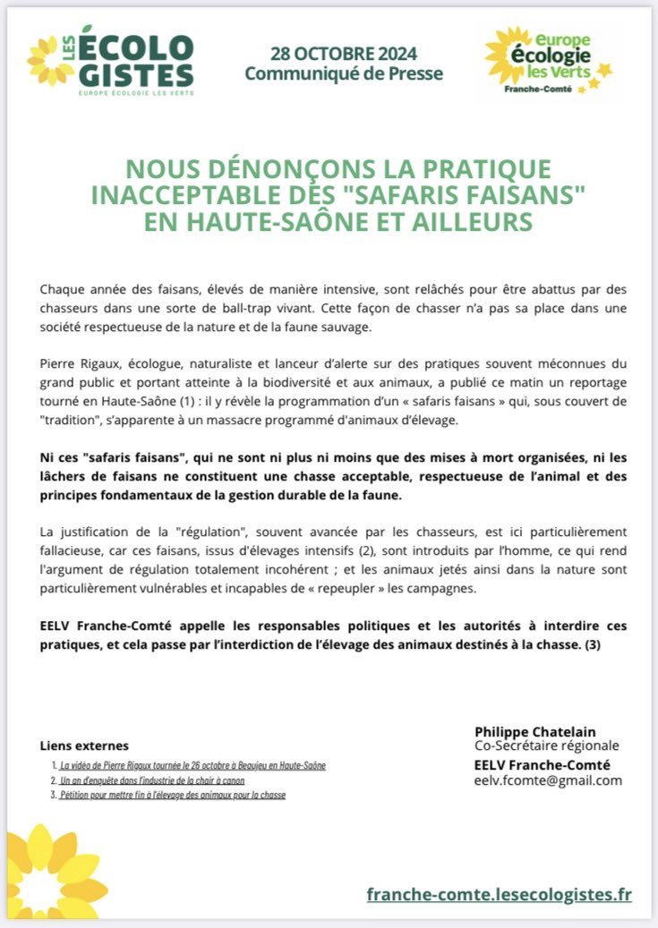 FranceAOC's tweet photo. Grâce aux images de @RigauxNature :

Dans 1 communiqué, @euroecolos dénoncent les "SAFARIS FAISANS" et les  lâchés d'animaux d'élevage destinés à la #Chasse👏👍

Nous les remercions communément d'agir pour le vivant❤️💚

#EELV #FauneSauvage #biodiversité #nature #France #Faisans https://t.co/CI4BmrLQqO
