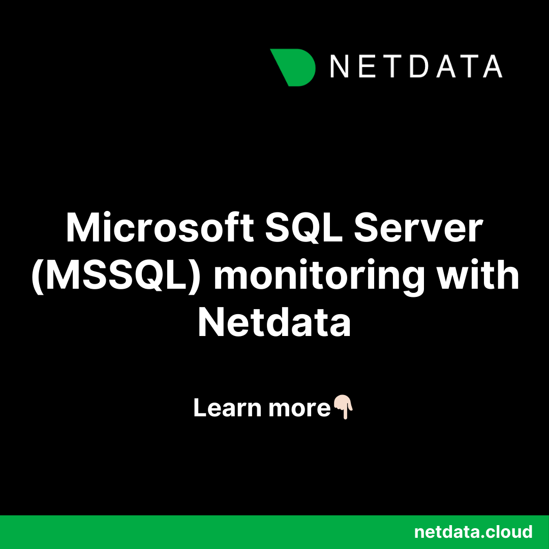 netdatahq's tweet image. 🔍 Need better MSSQL #monitoring?

Do it effortlessly with Netdata.

👉 netdata.cloud/mssql-monitori…

#MSSQL #Monitoring #DevOps