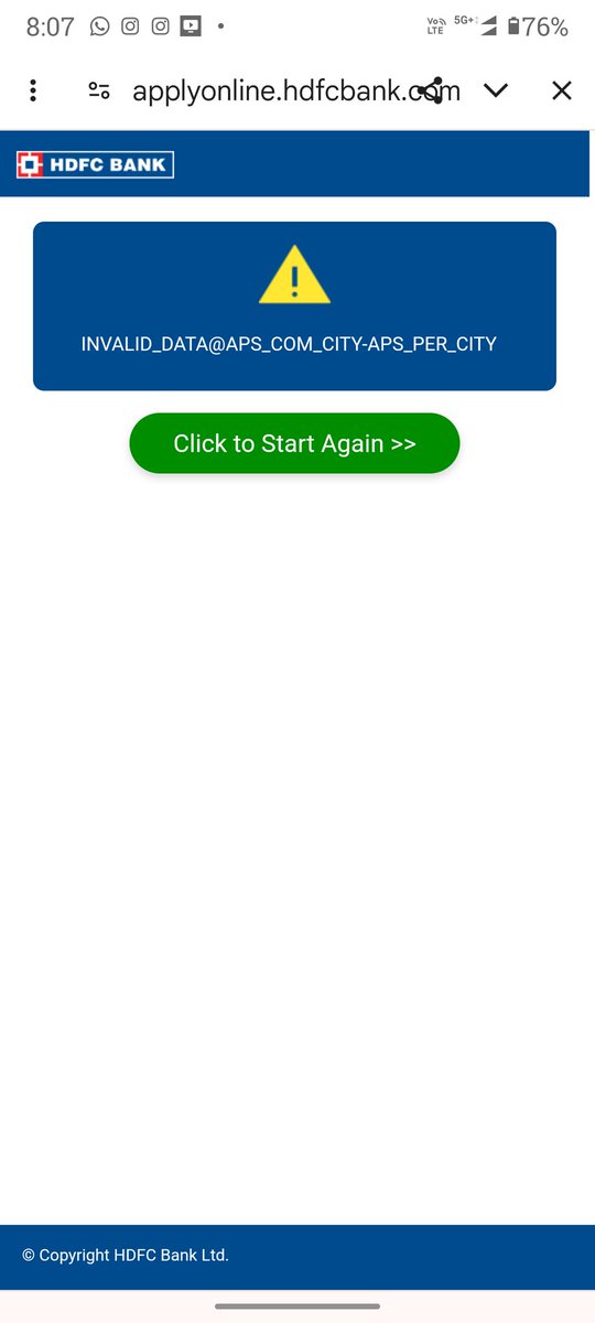 AdarshKuma74712's tweet photo. From last week I am trying to apply for the @HDFC_Bank Freedom credit card. Each time I am getting following error. I tried to contact customer support. But I didn't received any response.

#HDFCBank #HDFCLIFE https://t.co/nxfdx67hJu