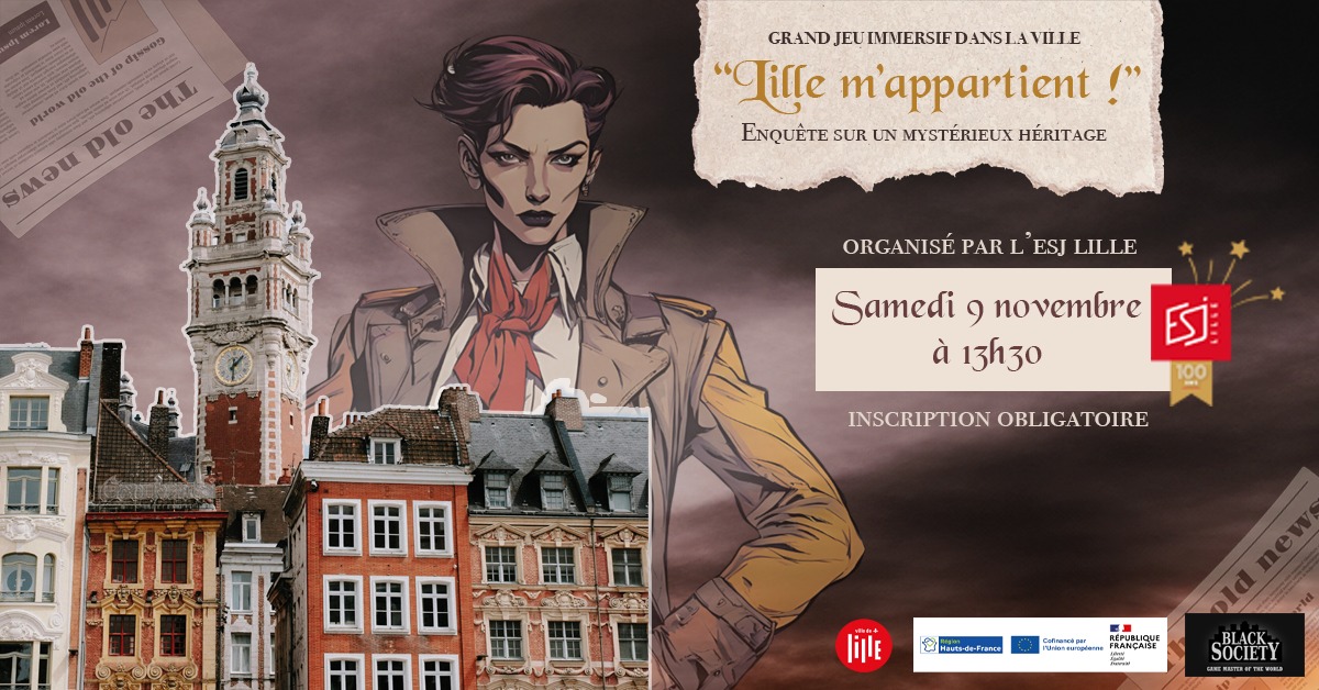 IAELille's tweet photo. 📣À l'occasion de leur #100ans l' @ESJLille organise le 9 novembre 2 événements ouverts au grand public !

🎲Un jeu immersif organisé dans la #MEL :https://t.co/NQAbYAicrj 
📚️#Journalivre, un salon du livre sur la thématique du journalisme et des médias:https://t.co/CyT4G8SMlS https://t.co/4gdbsxPdza