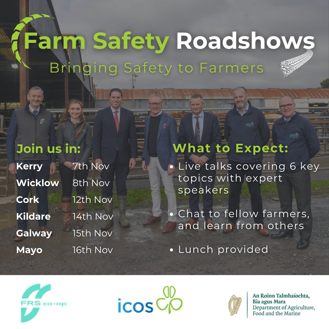 frsfarmservices's tweet image. Excited to launch our NEW 'Farm Safety Roadshows' in partnership with @ICOS1894👏 This November, we're bringing #farmsafety directly to you in 6 locations. Funded by DAFM, this event welcomes all members of your family to attend!

Register your interest: bit.ly/4eYaASj