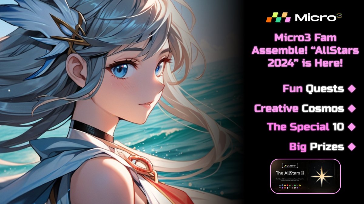 ailirone's tweet image. The all stars from @Micro3io is live! 🚀

Join the campaign and get huge prizes! 🔥
Learn more: micro3.io/the-all-stars-…

Special 10: micro3.io/hall-of-honor

#AllStars2024 #Micro3 #GENE