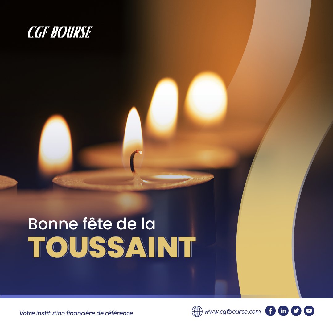 cgf_bourse's tweet photo. En cette 🕯️Toussaint, que la paix et la sérénité vous accompagnent. Honorons ceux qui nous ont précédé tout en chérissant chaque instant présent.🤲🏿
Bonne Fête de la Toussaint et bon mois de novembre.
#cgfbourse #voeux #toussaint https://t.co/OhIS78hOpt