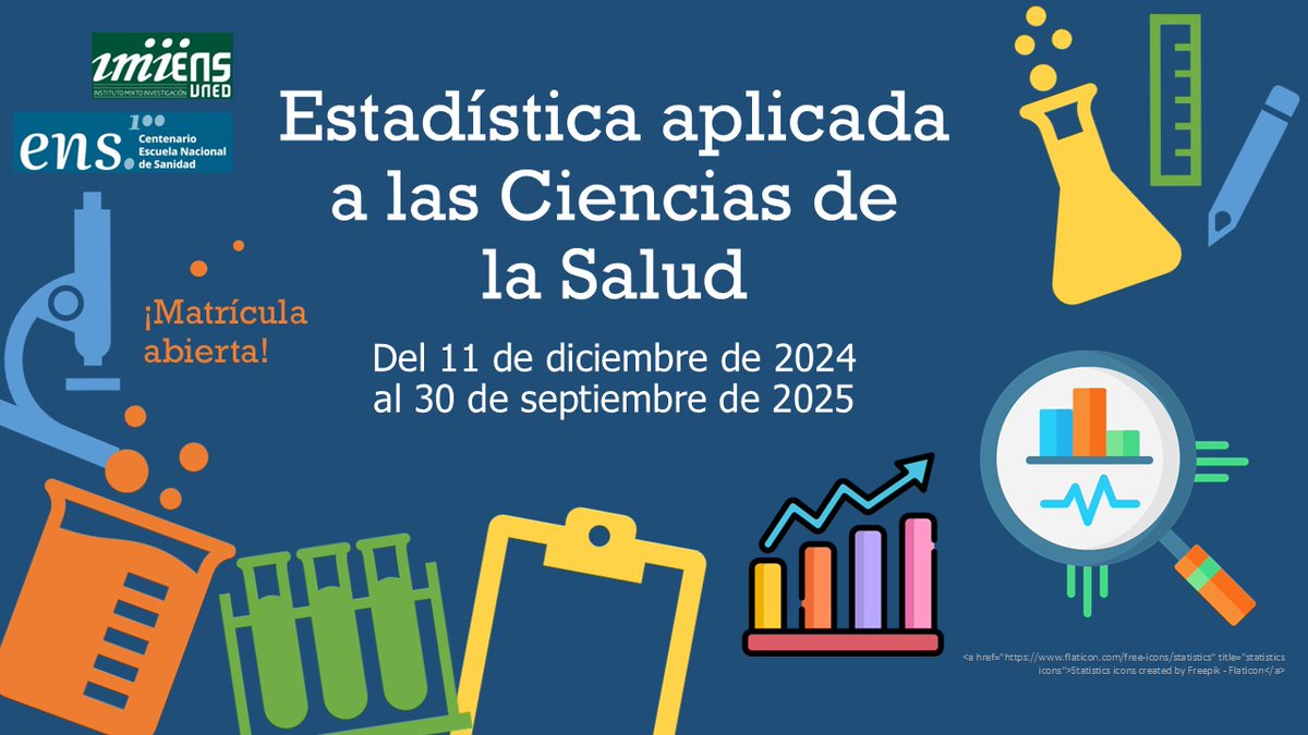 Cursos IMIENS ➡️Estadística Aplicada a las Ciencias de la Salud 📈 🧪 Del 11 de diciembre de 2024 al 30 de septiembre de 2025 📊 20 ECTS🔬 Matrícula abierta‼️ Más información 👉IMIENS Curso - estadistica-aplicada-a-las-ciencias-de-la-salud