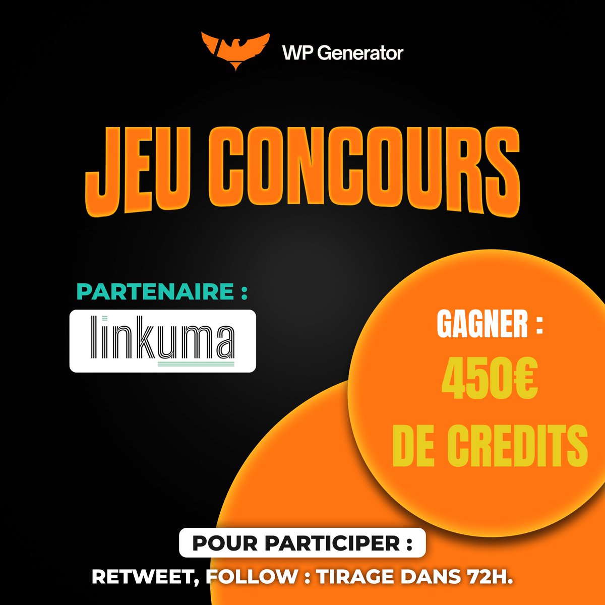 🎁Concours - 450€ Crédits Linkuma à GAGNER ! 

3 gagnants :
🥇200€
🥈150€
🥉100€

Pour participer ➡️Follow <a href="/Linkuma_off/">Linkuma</a> et <a href="/WPGenerator/">WP Generator</a>

➡️RT &amp; Like ce tweet
📅Tirage au sort le 2/11

🍀 Bonne chance à tous🚀