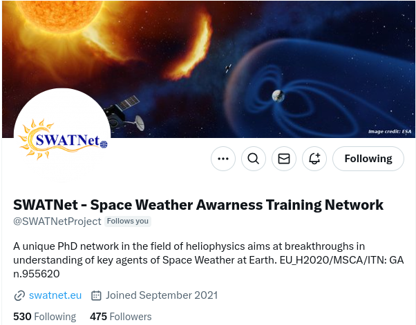 Anastasiya VaBo (@_anastasiya_b) on Twitter photo Unfortunately, the account of <a href="/SWATNetProject/">SWATNet - Space Weather Awarness Training Network</a> has been compromised and thus is not accessible any more by the editors. We could not restore the access which is a big loss for us. But we still want to engage with you, 530 followers, on the X platform! Unfortunately, the account of <a href="/SWATNetProject/">SWATNet - Space Weather Awarness Training Network</a> has been compromised and thus is not accessible any more by the editors. We could not restore the access which is a big loss for us. But we still want to engage with you, 530 followers, on the X platform!