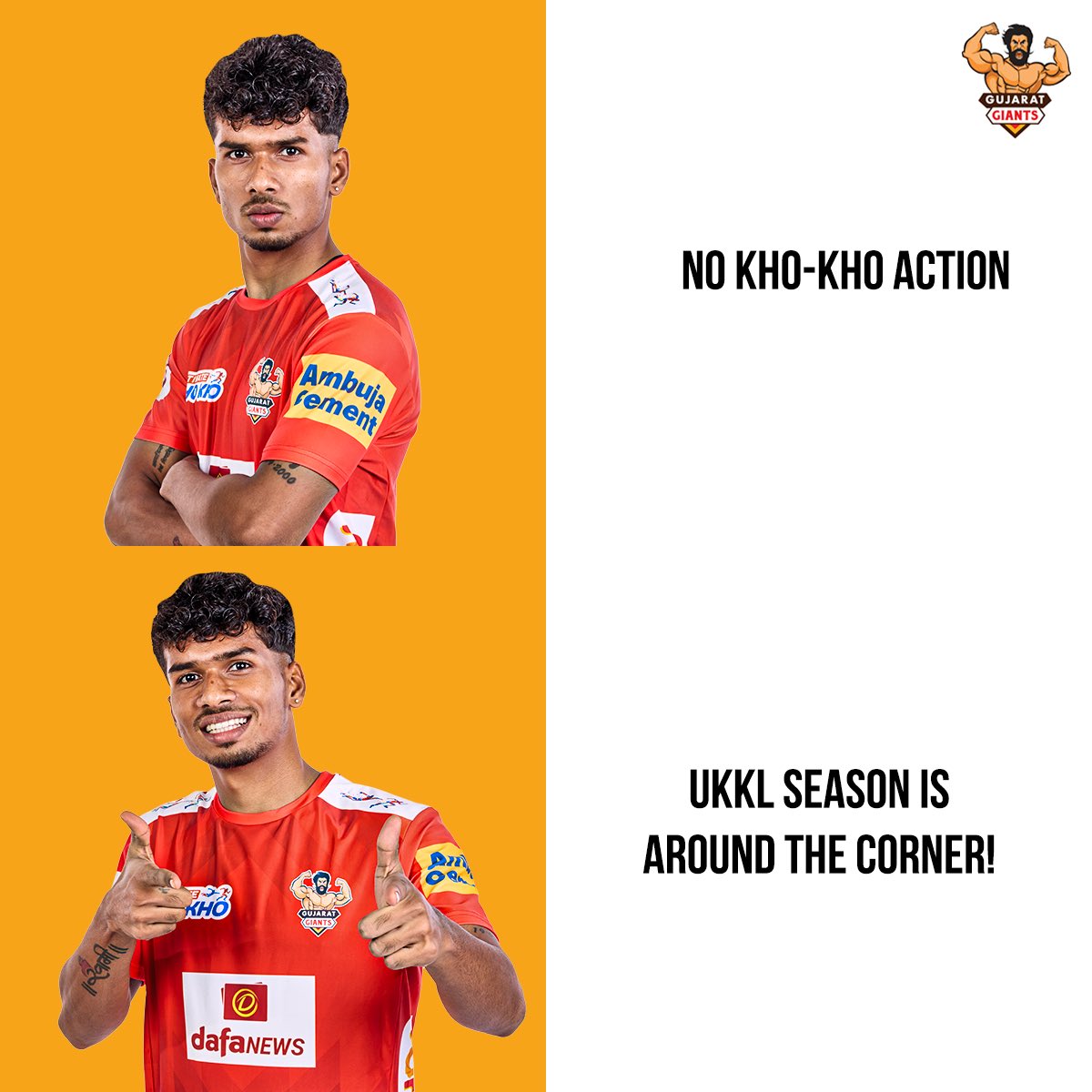 GiantsKho's tweet photo. Abhinandan Patel is all of us right now… 😌🙌

#GujaratGiants #UKKL #Adani https://t.co/sockUQdz8M