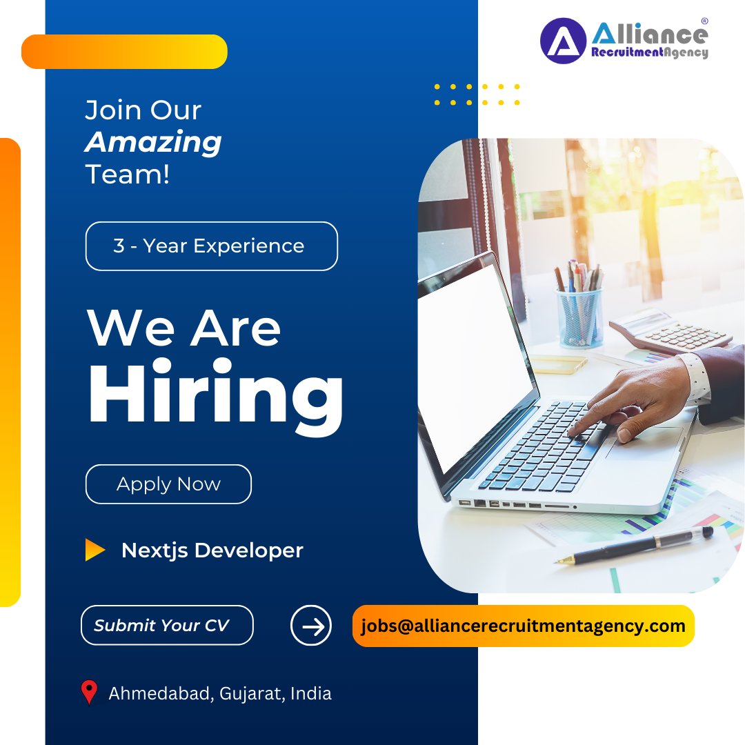career_alliance's tweet image. 📢 Hiring Alert: Next.js Developer 📢

Take the next step in your career with us! 🌟
Apply now - alliancerecruitmentagency.com/job/1749/ahmed… 

#AllianceRecruitmentAgency #hiringnow #nextjsdeveloper #techjobs
#ahemdabad #developerjobs
#jobopening