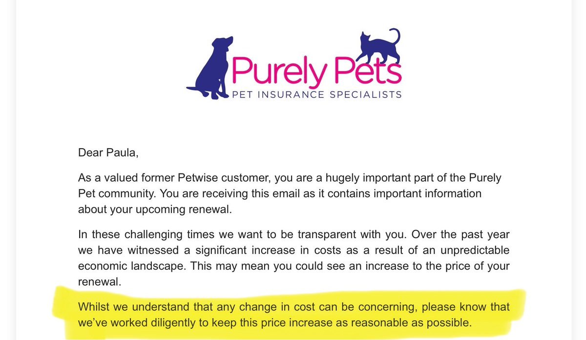 PSpenBird's tweet photo. Dear @_PurelyPets - tell me you don’t want to insure my cats anymore, without telling me you don’t want to insure my cats anymore…!

It’d cost more to insure them than my car! And I’ve had no claims ever with either of them (touch wood).

Spoiler alert - I won’t be renewing…! https://t.co/l0vp7w7vX3