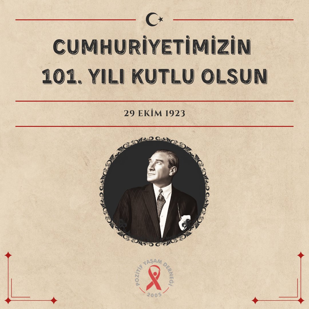 Cumhuriyetimizin 101. yılında, herkesin eşit bir yaşam sürdüğü bir Türkiye hayaliyle çalışmaya devam ediyoruz. Cumhuriyet Bayramımız kutlu olsun!

#PozitifYaşamDerneği #29EkimCumhuriyetBayramı