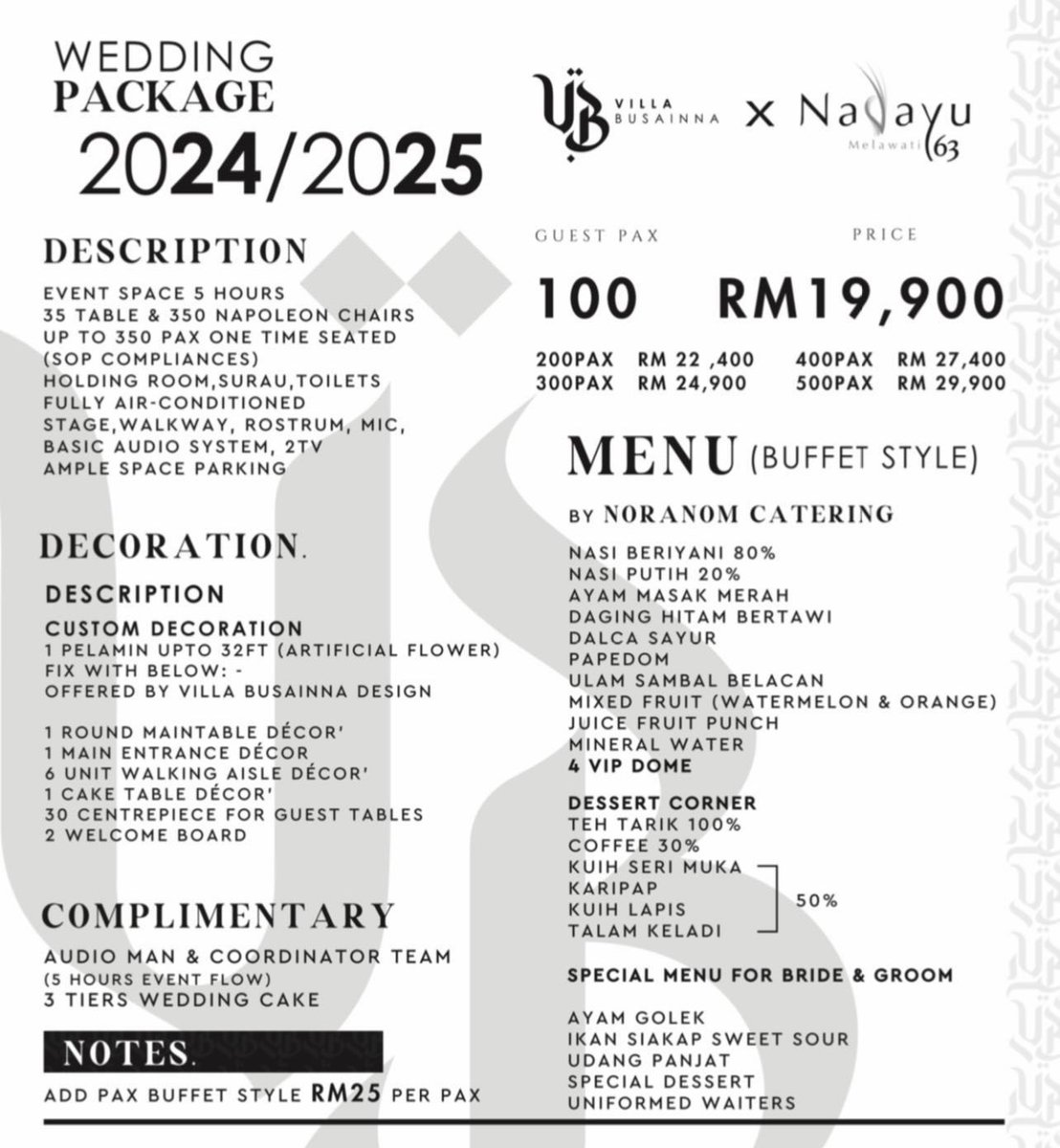 VBusainna's tweet photo. Villa Busainna ada buat pelamin yang “custom-made” untuk package RM19.9k sekali wedding coordinator, custom deco, catering, audio &amp; lighting system! https://t.co/Qhi3ydwMUu