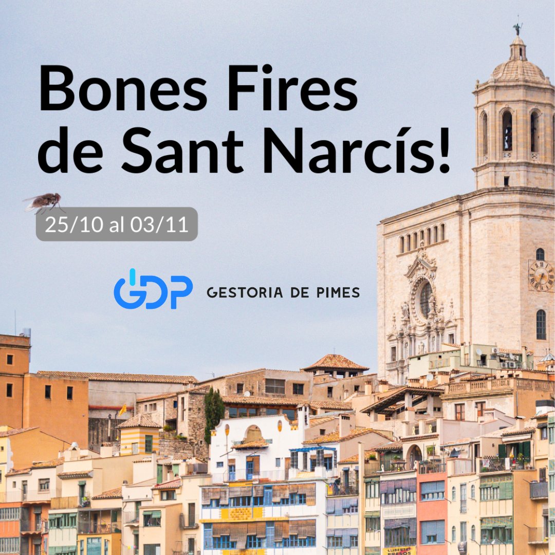 GPimes's tweet image. Avui és Sant Narcís, patró de la ciutat de Girona. Felicitem a tots els gironins i les gironines 🤩🤩  Per això avui no ens trobareu al despatx. La gent de Gestoria de Pimes serem per les atraccions de la Devesa o passejant pels carrers de la nostra capital 🎡🎉