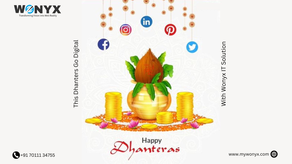 WonyxItsolution's tweet image. #HappyDhanteras from #WonyxITSolutions!
Let’s connect online and explore how we can drive your success this festive season. Wishing you all prosperity and joy!
mywonyx.com | +91 70111 34755

#Dhantera #Prosperity #TechInnovation