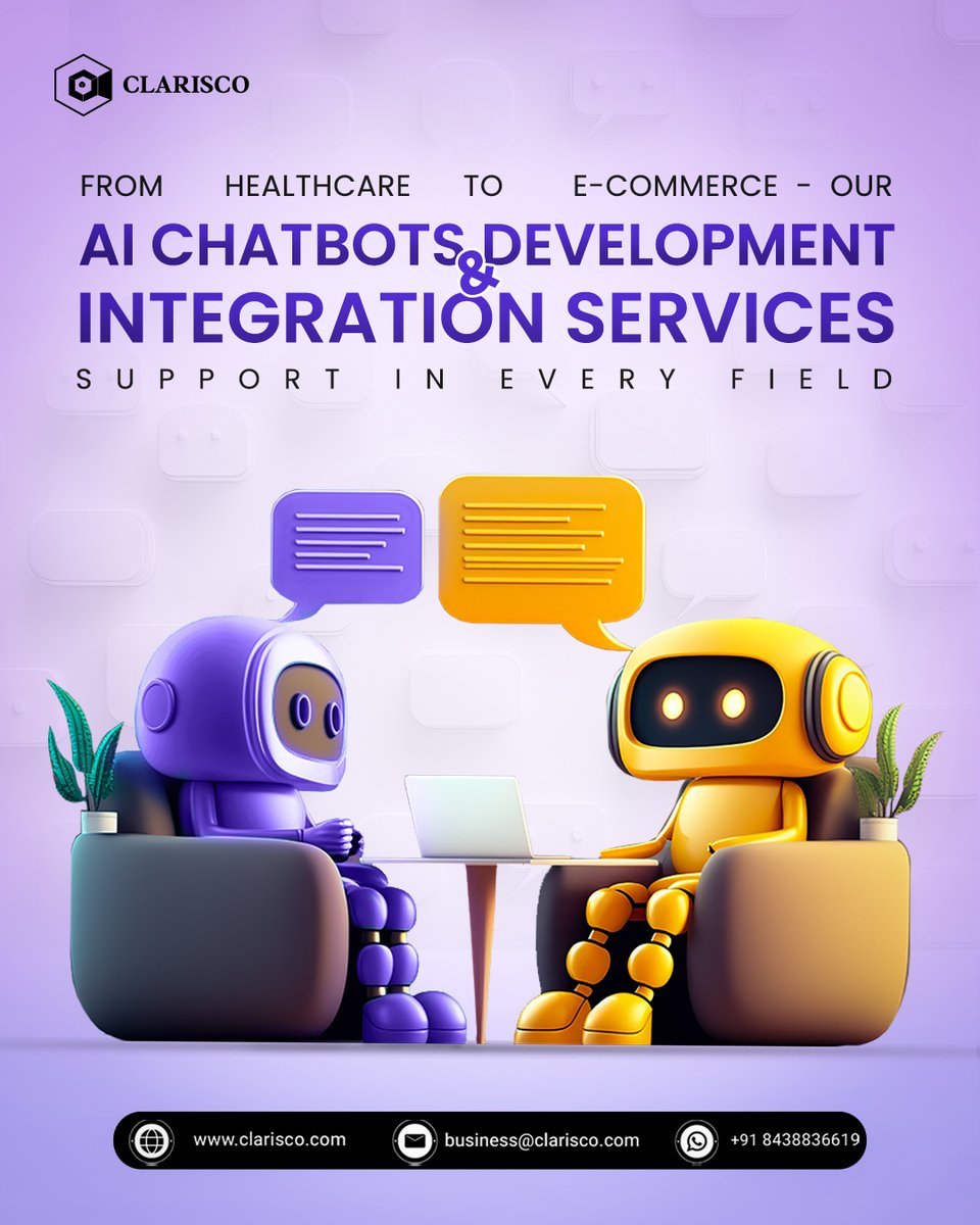 ClariscoSol's tweet image. Want to improve Customer Engagement in your business? We offer 'AI Chatbot Development & Integration Services.'
bit.ly/4hpIvF7
#clarisco #AIChatbots #ChatbotDevelopment #AIAutomation #ChatbotSolutions #AIIntegration #Chatbots #BotDevelopment #AI #AIDevelopment