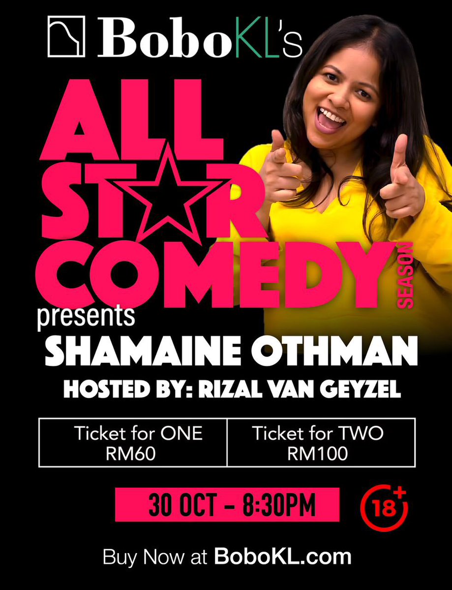 shamaineothman's tweet photo. No plans Deepavali eve ? A Halloween non-believer ? Like dirty jokes ? Come check out some stand up comedy- I’ll be performing at BOBO KL’s ALL STAR COMEDY SHOW. Hosted by @rizalvangeyzel 

Link to ticket : https://t.co/gYMgW0JB1P
RM60, RM 100 for 2 tickets. https://t.co/3otU0O0wSN