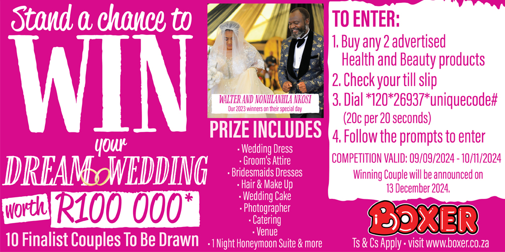 BoxerStores's tweet photo. 💒 PLANNING THE wedding of your dreams but need a little help to make it happen? Boxer wants to help you by giving you a chance to WIN your Dream Wedding worth R100 000! Entries close 10th November. T&amp;Cs apply #winawedding #boxerwedding #enternow https://t.co/OBainYsoi7