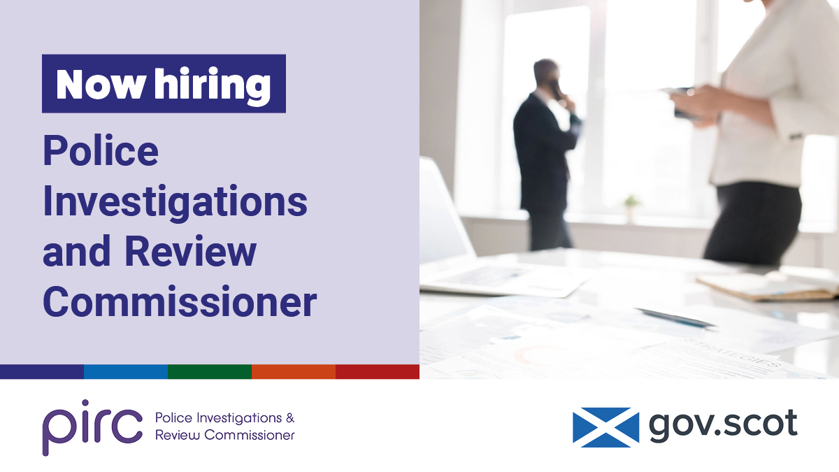 scotgovjobs's tweet photo. The Police Investigations &amp; Review Commissioner @PIRCNews, is seeking someone with a proven track record of effective leadership to join as Commissioner.

This is a unique opportunity to help shape the policing landscape in Scotland.

Apply now: https://t.co/FWfOvpqMdk https://t.co/NGZ8EfVecs