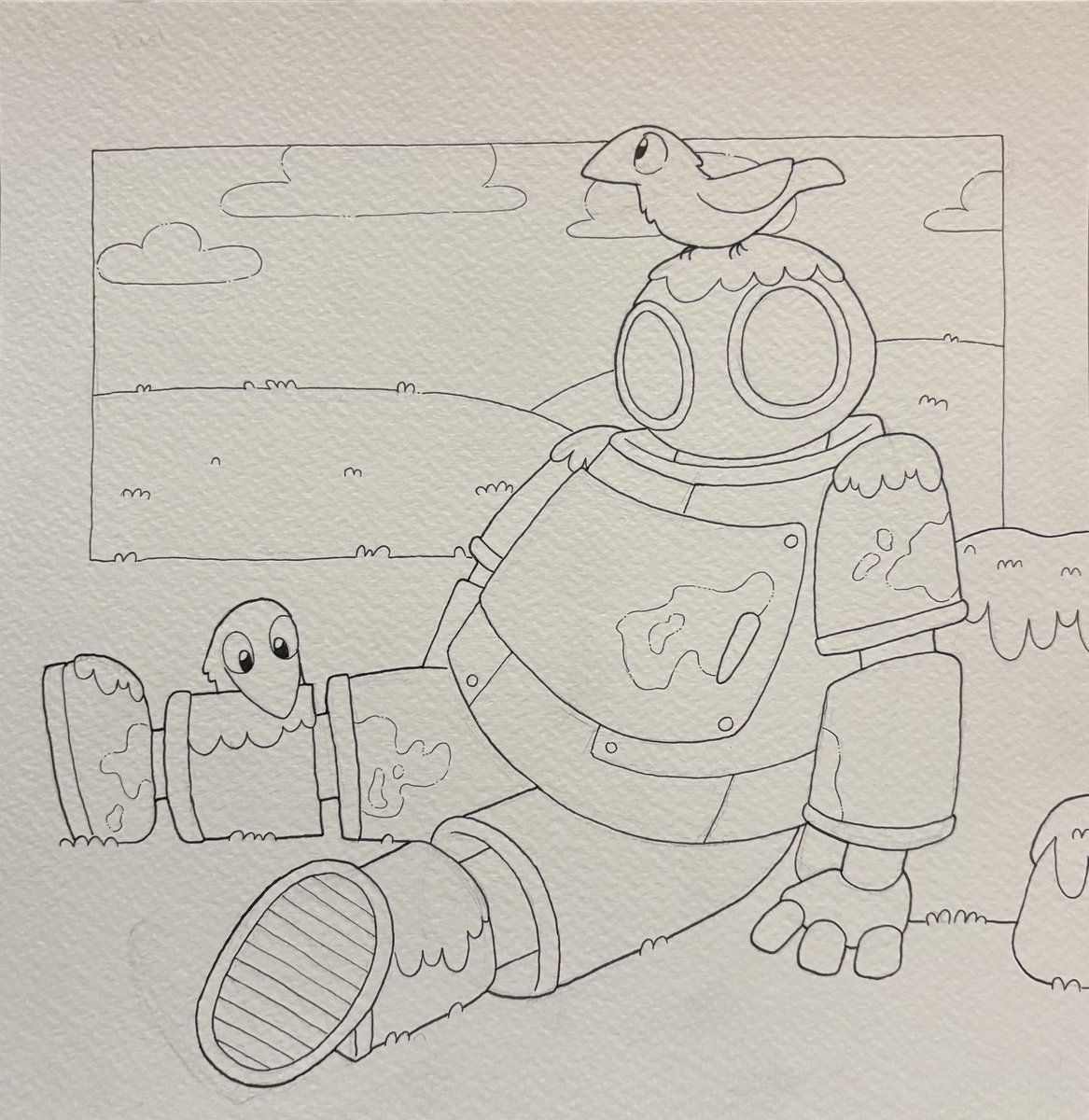 salaciadraws's tweet photo. Day 23: rust
This was another one I had a story for: an automaton who spent a century cleaning the earth and finally sat down and succumbed to the elements. This is one of my fiancé’s favorite illustrations I’ve done.😅
#inktober2024 #inktoberrust #illustration https://t.co/Aig6GEeHUb