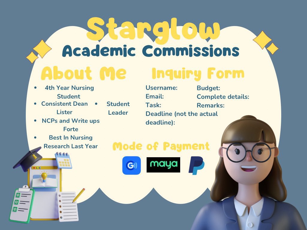 starglowstudies's tweet photo. need help? dm us for academic commissions

lf academic client essay nursing ncp drug study poem paper reflection reaction movie thesis research critique analysis speech spoken poetry rrl poster brochure  infographic report helper tutor art college bini wtb wts ph 2ne1 humanize ai https://t.co/0wNiaqnyxR