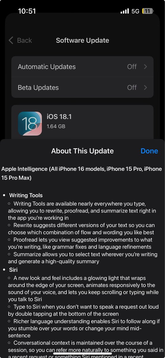 yuvrajdagur12's tweet image. So, basically I get **nothing** out of a 1.64GB software update as an iPhone 14 owner. 

that’s sad @Apple 

I feel more bad for #iPhone 15 users 😂

#ios18_1