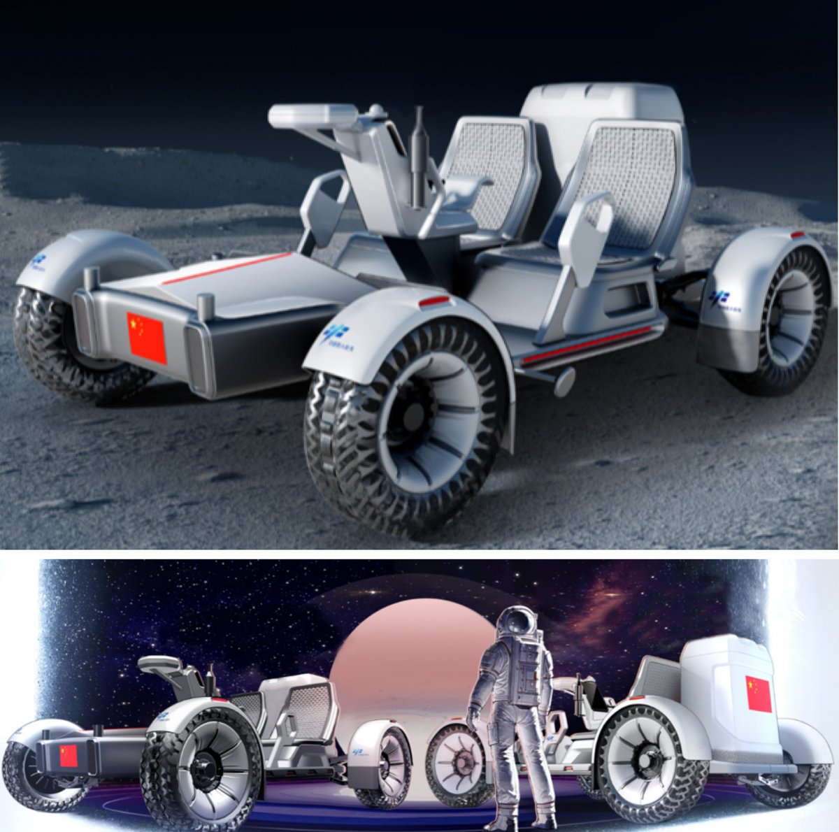 wulei2020's tweet image. China Manned Space Agency (#CMSA) has just released the renderings of two plans for its #MannedLunarRover. 

It adopts the modular design and foldable configuration and can carry 2 astronauts.

Which one do you prefer ❤️?   @Cmdr_Hadfield  @AstroSamantha @AstroTuva @Thom_astro