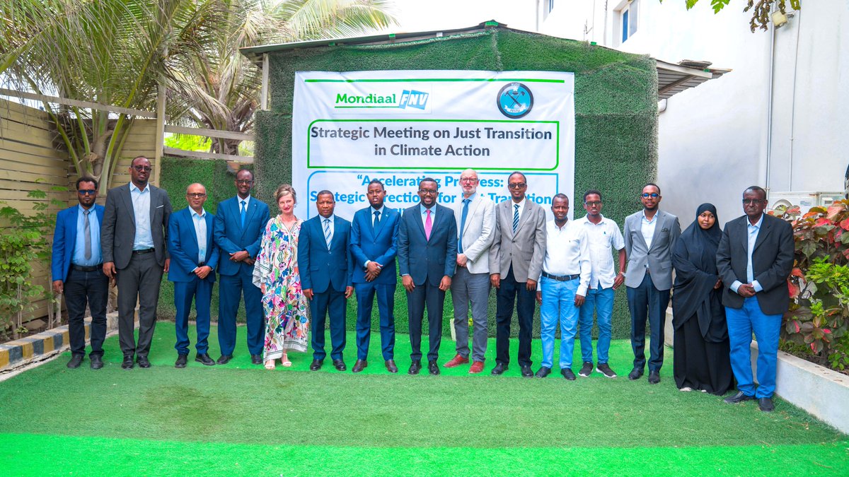 festusomalia's tweet photo. 🌍 Just Transition is not only the right approach but also the most urgent pathway to addressing climate-induced crises in #Somalia, where it is now enshrined in law.  At yesterday’s "Strategic Meeting on Just Transition in Climate Action" in Mogadishu, organised by @festusomalia, the government, UN, trade unions and civil society came together to strengthen Somalia’s commitment to #JustTransition. 

This collaboration sets the stage for greater collective efforts where environmental sustainability, social justice and economic inclusion go hand in hand - for the good of Somalia. #ClimateAction